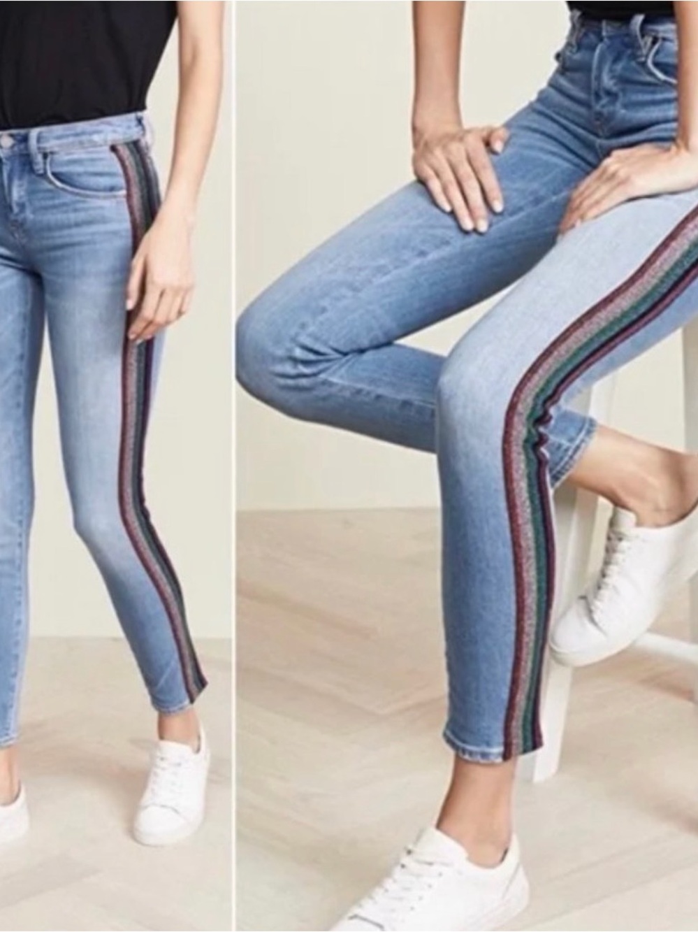BLANKNYC The Bond Jeans Size 28 Rainbow Metallic Stripe Mid Rise Skinny Y2K